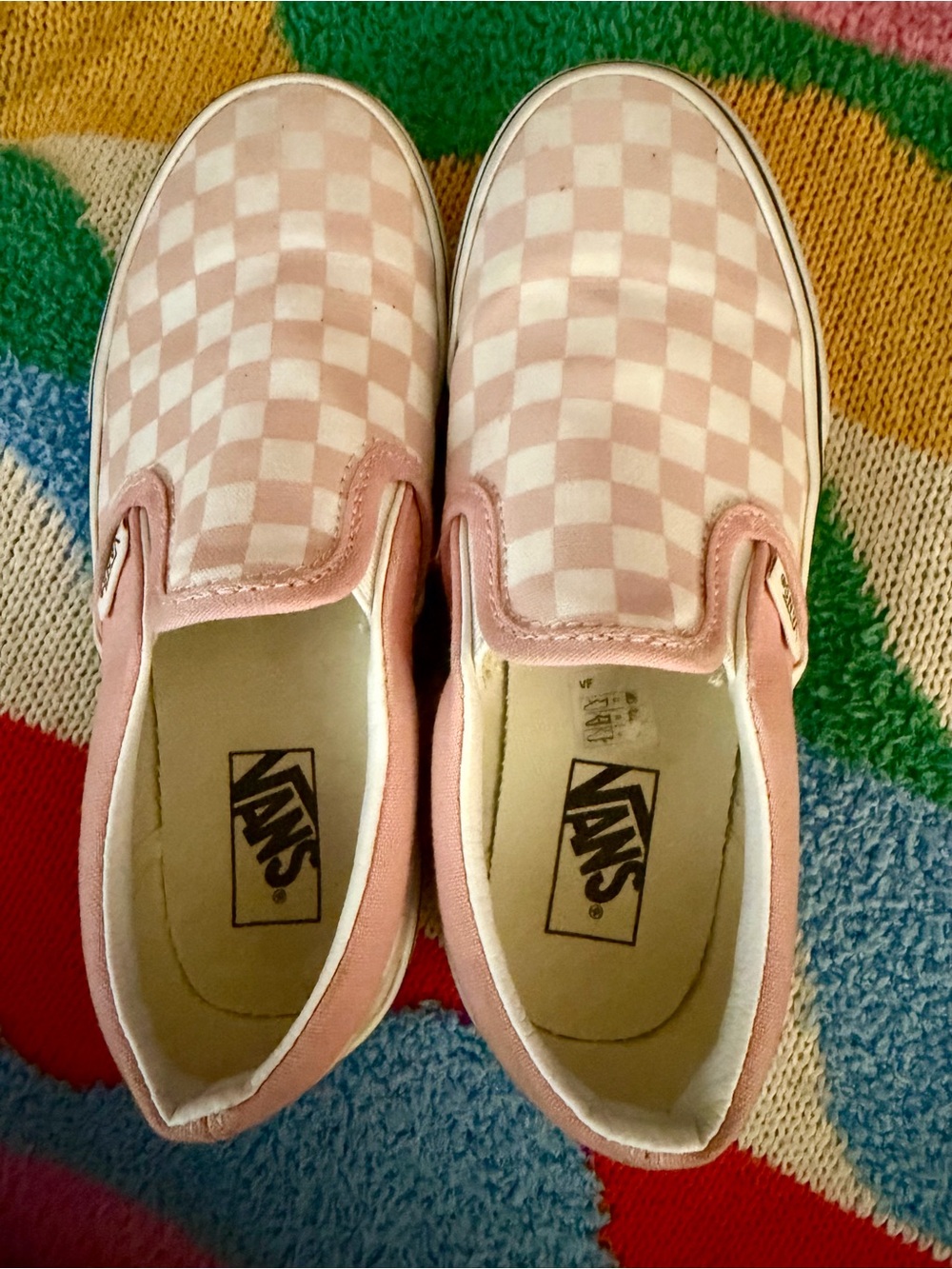 Vans Kids Slip-On Checkerboard Pink and White Sneakers